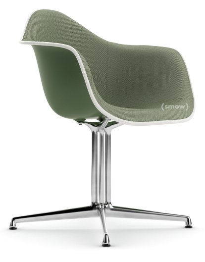 Eames Plastic Armchair RE DAL, Forêt, Rembourrage intégral, Ivoire / forêt, Aluminium poli, Nouvelle hauteur d'assise (43,0 cm)