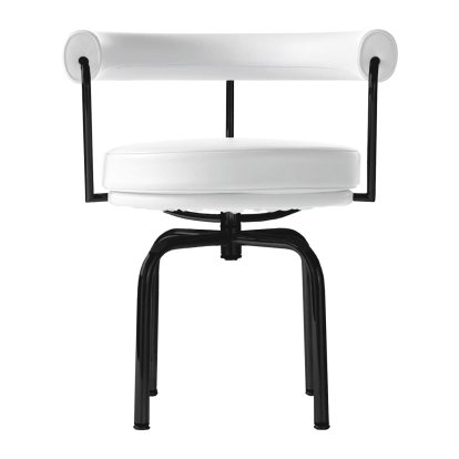 7 Fauteuil tournant, Laqué noir mat, Cuir Scozia, Blanc