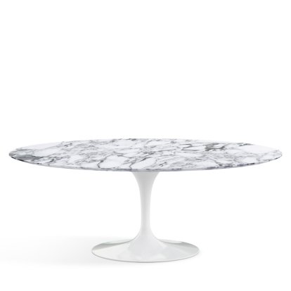 Table à manger ovale Saarinen, L 198 cm x L 121 cm, Blanc, Marbre Arabescato (blanc avec tons gris)