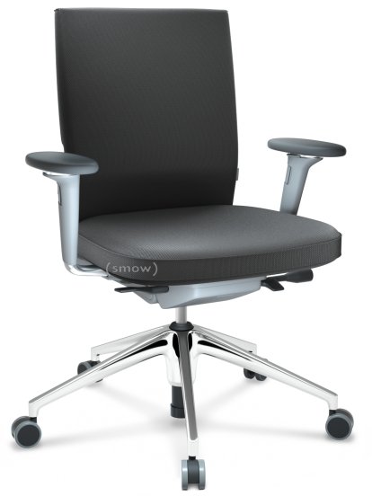 ID Soft, Mécanisme Flowmotion avec inclinaison avant et réglage de la profondeur , Avec accotoirs 3D, Piétement à 5 branches, aluminium poli, Soft grey, Assise et dossier Silk Mesh, Asphalte, Souples pour sols durs