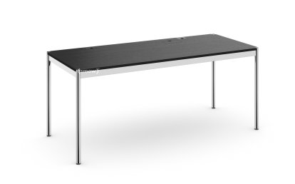 Table USM Haller Plus, 175 x 75 cm, 06-Plaqué chêne laqué noir, Plateau coulissant à droite