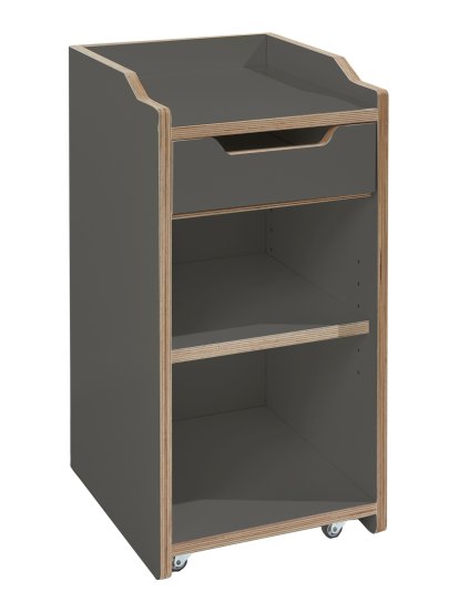 Caisson à roulettes Plane, Ouvert, Mélaminé anthracite avec bords bouleau