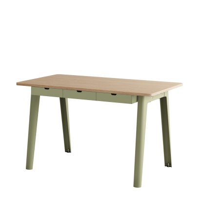 Bureau New Modern, métal/bois, 130 x 70 cm, Avec module de rangement, Vert kaki