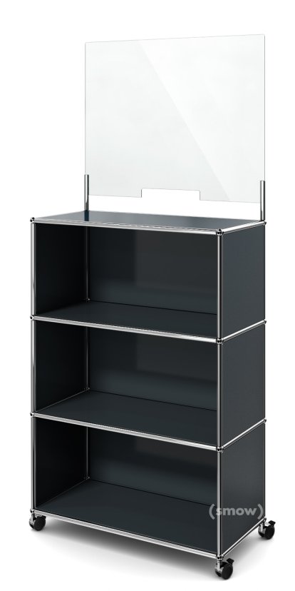 Comptoir USM Haller M avec écran de sécurité, Anthracite RAL 7016, Avec roulettes