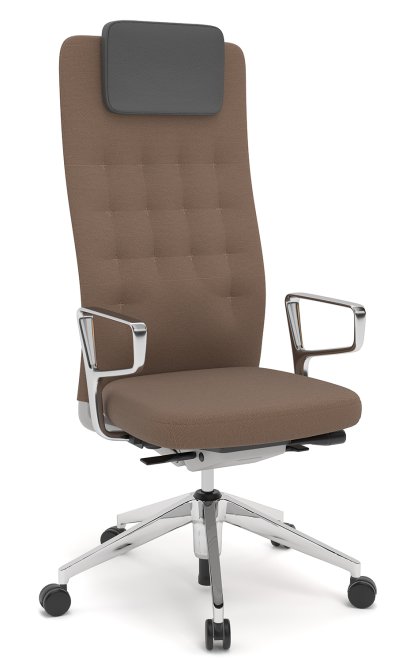 ID Trim L, Mécanisme Flowmotion sans réglage de la profondeur d'assise, Avec supports d'accotoirs en aluminium poli, Soft grey, Tissu Plano marron, Durs pour tapis