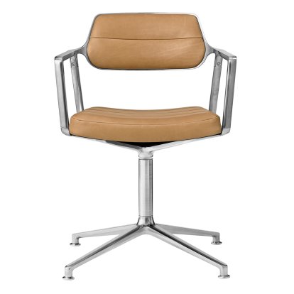 Chaise pivotante Swivel 453, Poli, Piètement fixe, Cuir chameau
