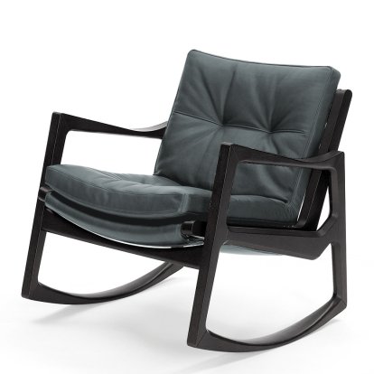 Euvira Rocking Chair Soft, Chêne teinté noir, Cuir Classic gris