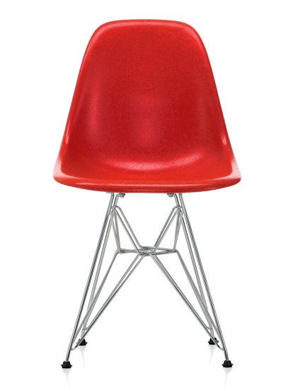 Eames Fiberglass Chair DSR, Eames classic red, Poli chromé