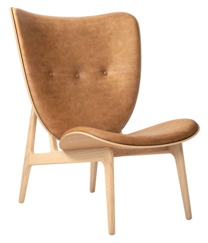 Fauteuil Éléphant, Cuir Dunes camel, Chêne naturel