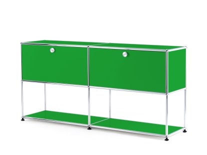 Meuble mixte sideboard L USM Haller avec deux portes abattantes et partie inférieure ouverte, Vert USM