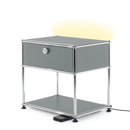 Table de chevet USM Haller E avec variateur de lumière, Gris moyen RAL 7005