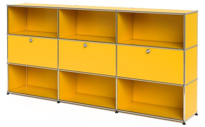 Meuble haut Highboard XL USM Haller, personnalisable, Jaune or RAL 1004, Ouvert, Avec 3 portes abattantes, Ouvert
