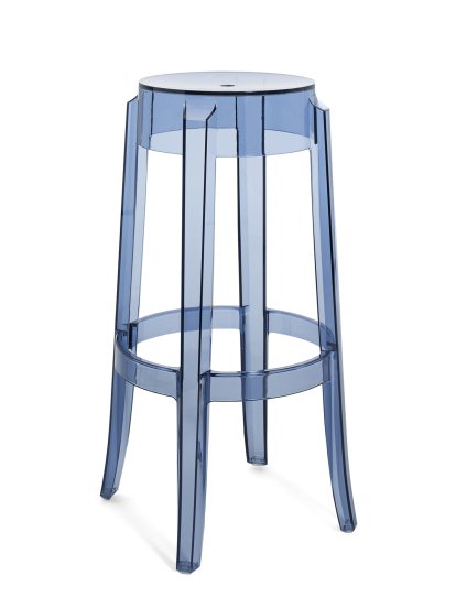Tabouret Charles Ghost, Piétement 46 x assise 29 x hauteur 75, Transparent, Bleu poudré