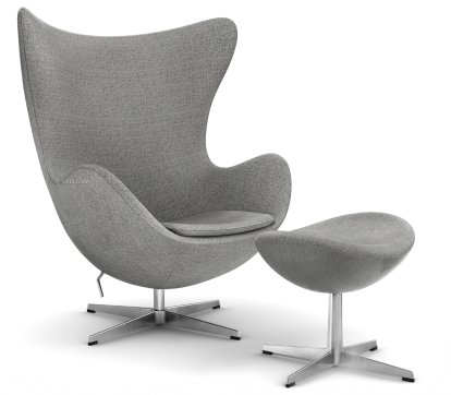Fauteuil Egg (Oeuf), Hallingdal 65, 130 - Grey, Aluminium satiné et poli, Avec repose-pied