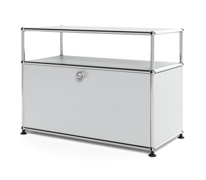 Meuble bas Lowboard M USM Haller avec rehausse, personnalisable, Argent mat USM, Avec  porte abattante, Sans passe-câbles