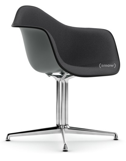 Eames Plastic Armchair RE DAL, Gris granit, Rembourrage intégral, Gris foncé, Aluminium poli, Hauteur de l'assise originale (41,5 cm)