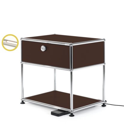 Table de chevet USM Haller E avec variateur de lumière, Marron USM