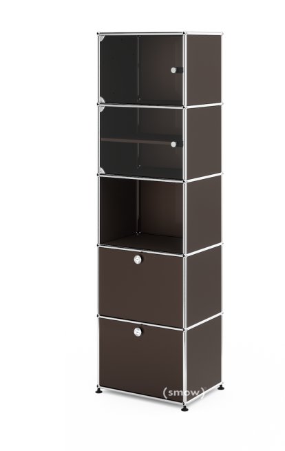 Vitrine USM Haller, H 179 x L 53 x P 38 cm, Marron USM, Tous les compartiments avec serrures