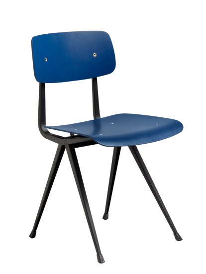 Result Chair, Chêne laqué bleu foncé, Acier thermolaqué noir