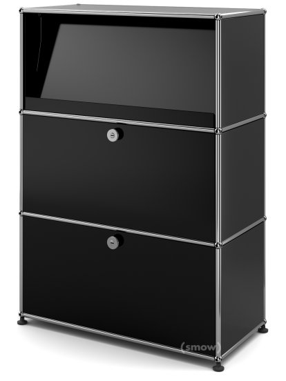 Meuble haut Highboard M USM Haller avec présentoir incliné, Noir graphite RAL 9011
