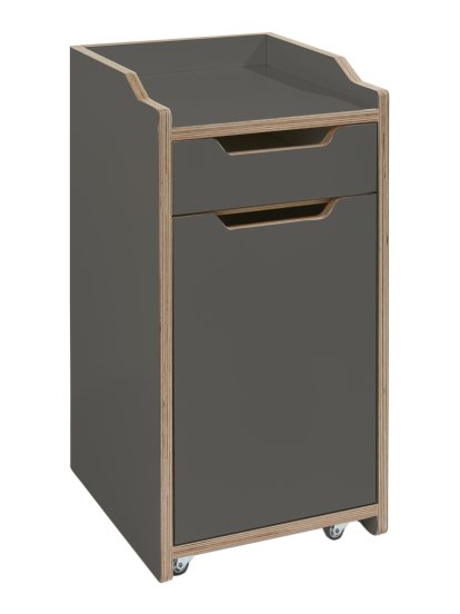 Caisson à roulettes Plane, Avec porte, charnière à gauche, Mélaminé anthracite avec bords bouleau