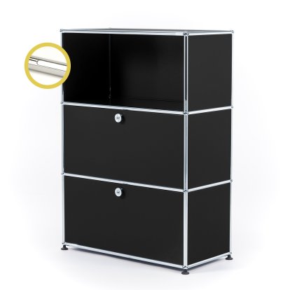 USM Haller E Highboard M avec 2 portes battantes et éclairage du compartiment, Noir graphite RAL 9011, Blanche froide