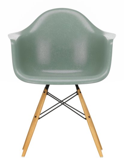 Eames Fiberglass Armchair DAW, Eames sea foam green, Érable nuance de jaune