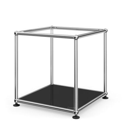 Table d'appoint 35 USM Haller, Panneau supérieur en verre, panneau inférieur en métal, Noir graphite RAL 9011