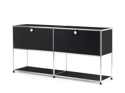Meuble mixte sideboard L USM Haller avec deux portes abattantes et partie inférieure ouverte, Noir graphite RAL 9011