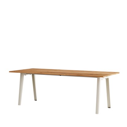 Table à manger New Modern rectangulaire, métal/bois, 220 x 95 cm, Chêne ancien recyclé, Blanc crème