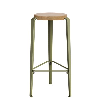Tabouret de bar Lou, 76 cm, Chêne massif, Vert kaki