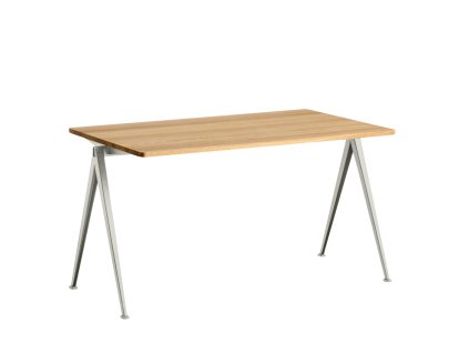 Table Pyramid 01, L 140 x l 75 x H 74 cm, Chêne laqué, Acier thermolaqué beige