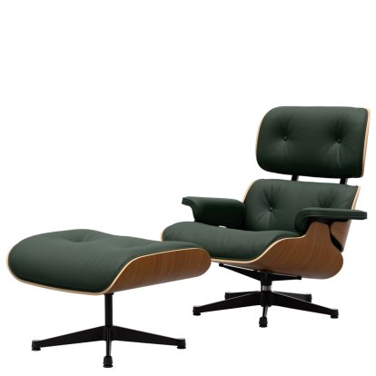 Eames Lounge Chair & Ottoman, Noyer naturel, Cuir Premium F jade, 89 cm, Aluminium poli, côtés noirs