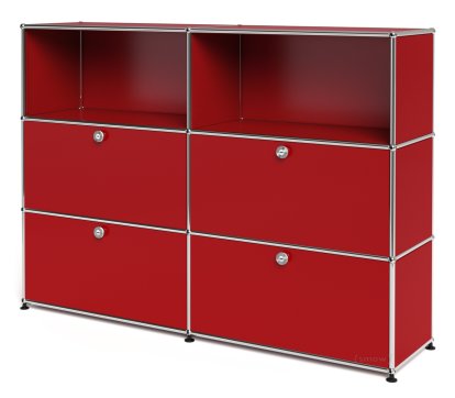 Meuble haut Highboard L USM Haller, personnalisable, Rouge rubis USM, Ouvert, Avec 2 portes abattantes, Avec 2 portes abattantes