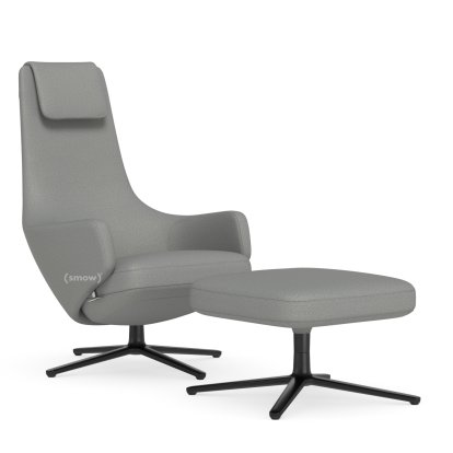 Fauteuil Repos, Fauteuil Repos & Ottoman, Tissu Dumet mélange gris galet, 45 cm, Noir basic