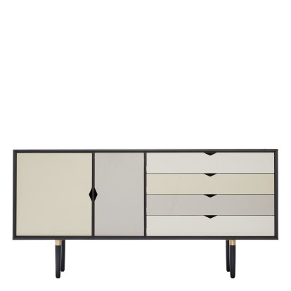 Buffet S6, Chêne laqué noir, Argent-Blanc/beige/gris