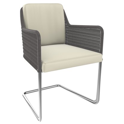 Chaise cantilever D43, Tressage II - gris quartz, Cuir - blanc crème, Acier inoxydable, mat