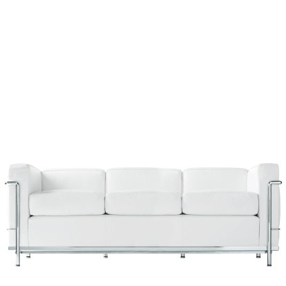 2 Fauteuil Grand Confort, petit modèle, trois places, Chromé, Cuir Scozia, Blanc