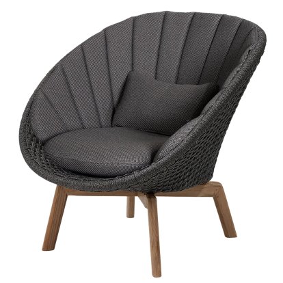 Fauteuil lounge Peacock, Medium flat soft Rope - Dark grey / Teak, Focus - Gris foncé