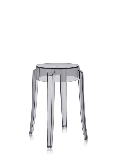 Tabouret Charles Ghost, Piétement 39 x assise 26,5 x hauteur 46, Transparent, Fumé