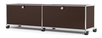 Meuble bas Lowboard TV/Hi-Fi USM Haller, personnalisable, Marron USM, Avec 2 portes abattantes, Sans passe-câbles