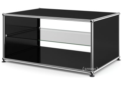 Table d'appoint avec panneaux latéraux USM Haller, 75 cm, Avec tablette intérieure en verre, Noir graphite RAL 9011