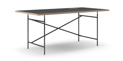 Table Eiermann, Linoleum noir (Forbo 4023) avec bords en chêne, 180 x 90 cm, Noir, Vertical, décalé (Eiermann 2), 135 x 66 cm