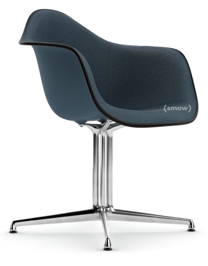 Eames Plastic Armchair DAL, Bleu océan, Rembourrage intégral, Bleu océan / gris foncé, Aluminium poli, Nouvelle hauteur d'assise (43,0 cm)