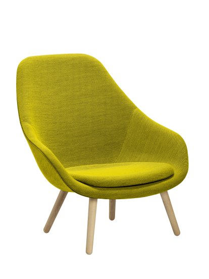 Fauteuil About A Lounge Chair High AAL 92, Hallingdal 420 - jaune, Chêne laqué, Avec coussin d'assise