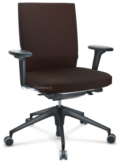 ID Soft, Mécanisme Flowmotion sans inclinaison avant et sans réglage de la profon, Avec accotoirs 2D, Piétement à 5 branches, plastique basic dark, Noir basic, Assise et dossier Plano, Marron, Durs pour tapis