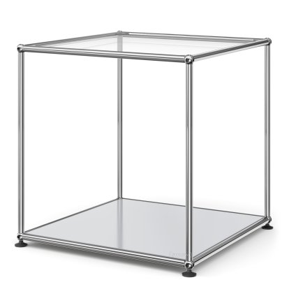 Table d'appoint USM Haller 50 haute, Panneau supérieur en verre, panneau inférieur en métal, Gris clair RAL 7035