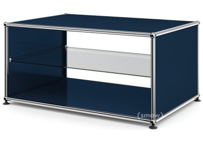 Table d'appoint avec panneaux latéraux USM Haller, 75 cm, Avec tablette intérieure en verre, Bleu acier RAL 5011