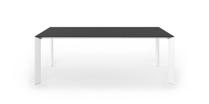 Table à manger Nori, Fenix noir avec bord noir, L 139-214 x L 90 cm, Aluminium laqué blanc