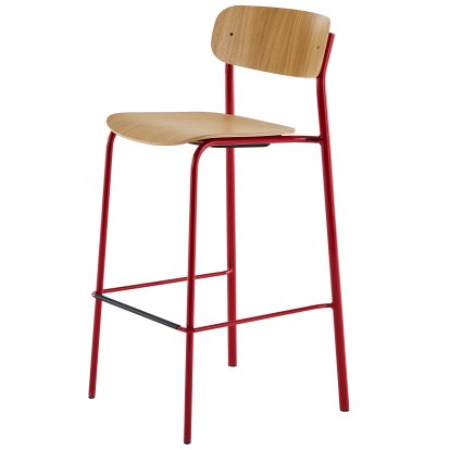 S 243 H Tabouret de bar, Rouge tomate (RAL 3013), Chêne verni transparent